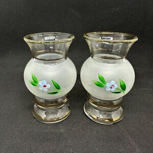 Vintage Bartlett Collins Glass Bud Vase Flower Floral Hand Painted Frosted